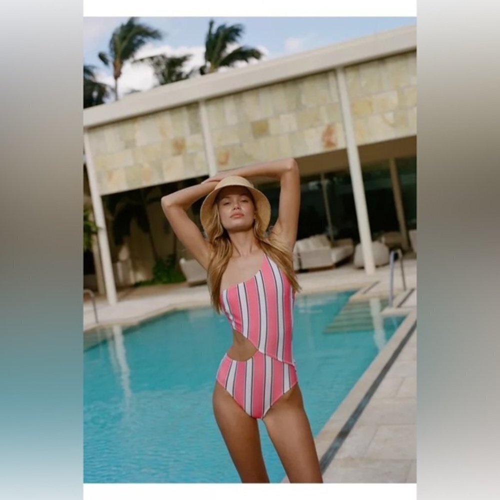 NWT SOLID & STRIPED S the Claudia cosmic stripe cut out bathing suit